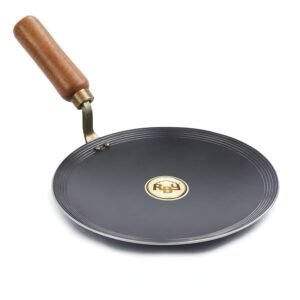 RBY Food Grade Iron Tawa 10 Inch 25.4 cm Pre-Seasoned Heavy Duty Flat Pan for Roti Chapati and Paratha Heavy Base Gas and Induction Compatible Made for Daily Cooking